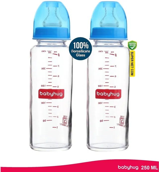 babyhug Glass Baby Feeding Bottle – BPA-Free, Leak-Proof & Safe - 250 ml
