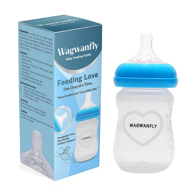 Wagwanfly Feeding Bottle AntiColic Wide Neck BPA Free Baby Milk Bottles with Spiral Nipple - 180 ml