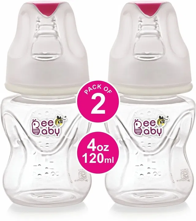 Beebaby Comfort Slim Neck Baby Feeding Bottle. 100% BPA Free. Pink, 120 ML, Pack of 2 - 120 ml