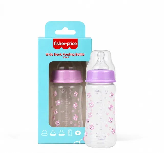 FISHER-PRICE Wide Neck Baby Feeding Bottle, Anti-Colic Silicone Nipple, BPA Free, 0+ Years - 250 ml