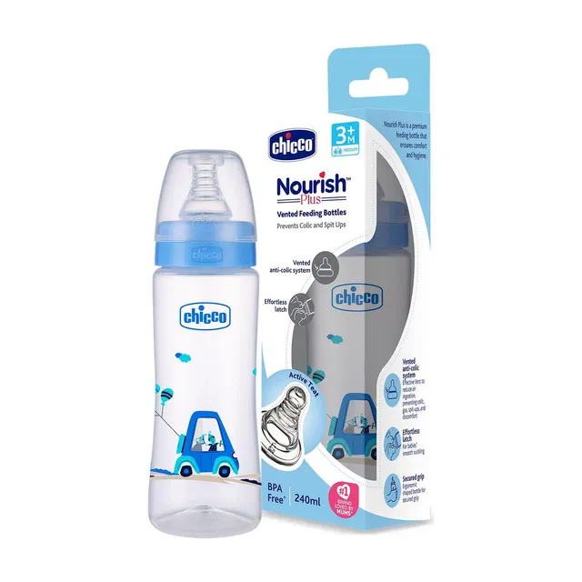 Chicco Nourish Plus Feeding Bottle 240ml Medium Flow 3M+ - 240 ml