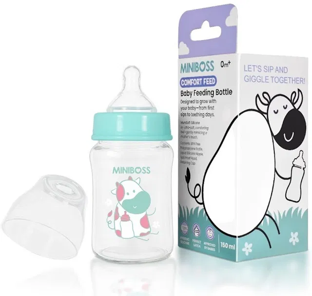 Miniboss Baby Feeding Bottle Pack of 3 | BPA-Free, Anti-Colic, Wide Neck, Soft Nipple 0+M - 150 ml
