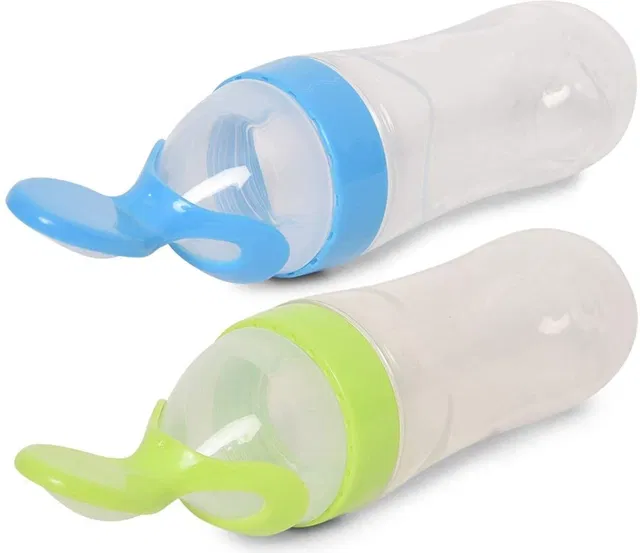 maddy New Born Baby Feeding Bottel Silicone Squeeze Feeding Spoon Milk Cereal Bottle - 90 ml