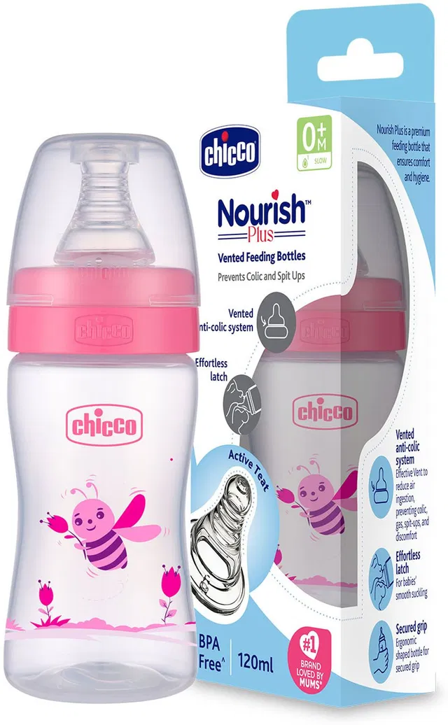 Chicco Nourish Plus Feeding Bottle Slow Flow 0M+ - 120 ml
