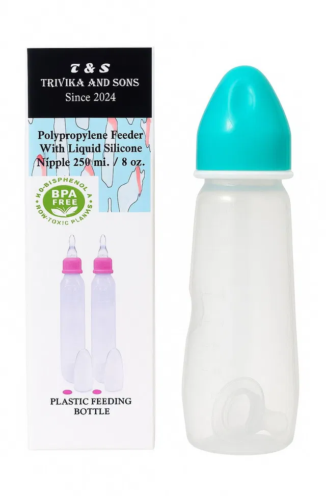 Trivika And Sons Baby Feeding Bottle 250 ml Bottle with Liquid Silicone Nipple Safe & Non-Toxic - 250 ml