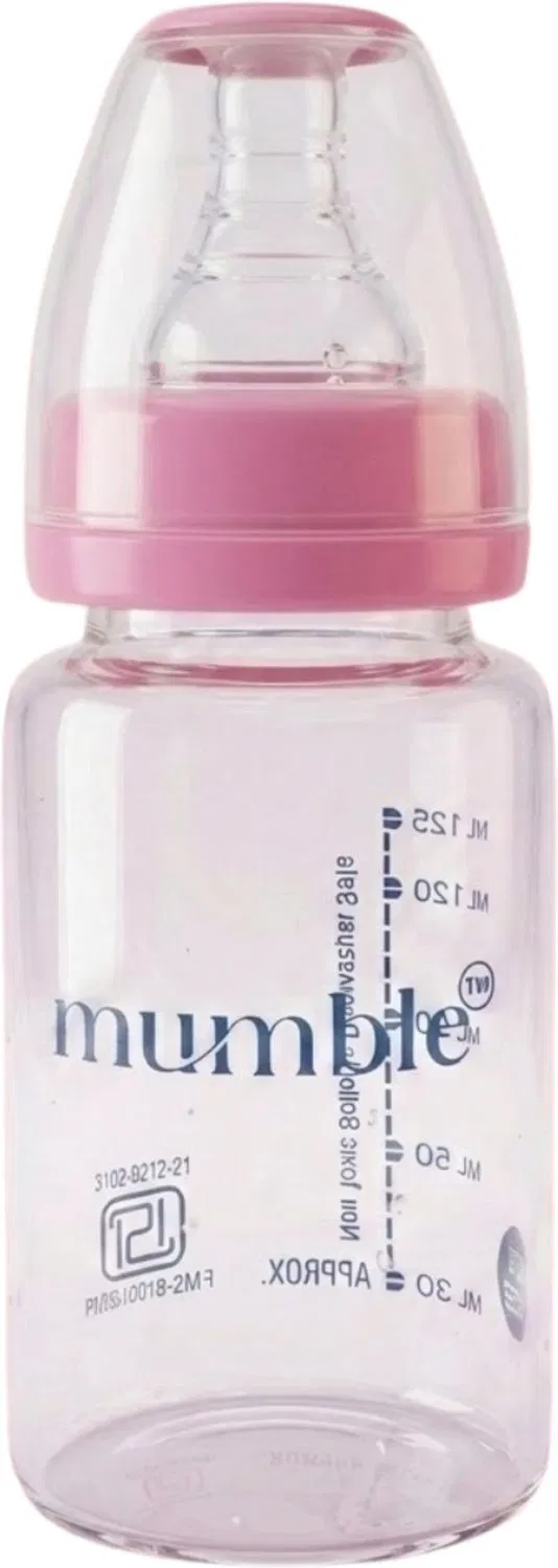 MUMBLE Gentle Feed Anti-Colic Premium Glass Feeding Bottle for New Born Babies-BPA Free - 125 ml