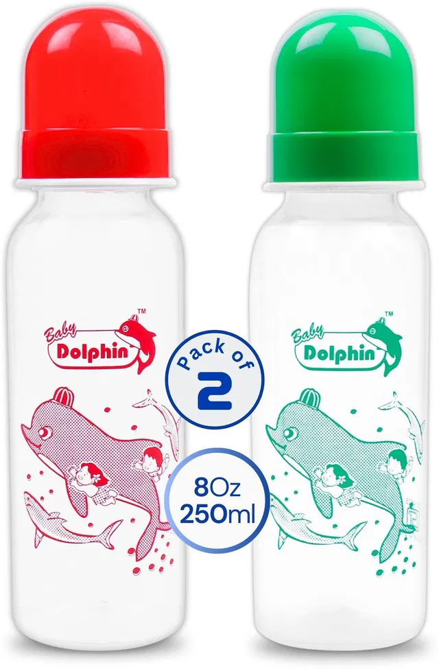 Baby Dolphin Premium Slim Neck Baby Feeding Bottle | Pack of 2 | Anti-Colic | BPA Free - 250 ml