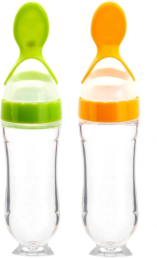 maddy New Born Baby Feeding Bottel Silicone Squeeze Feeding Spoon Milk Cereal Bottle - 90 ml