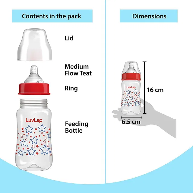 LuvLap Wide Neck Natura Flo Baby Feeding Bottle, Floral & Stars, BPA Free, - 250 ml - 250 ml