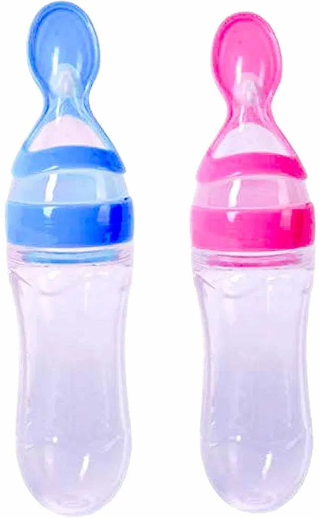 maddy New Born Baby Feeding Bottel Silicone Squeeze Feeding Spoon Milk Cereal Bottle - 90 ml