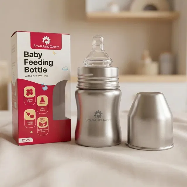 StarAndDaisy Baby Feeding Bottle Stainless Steel 125ml BPA Free, Leakproof, Safe for Newborns - 125 ml