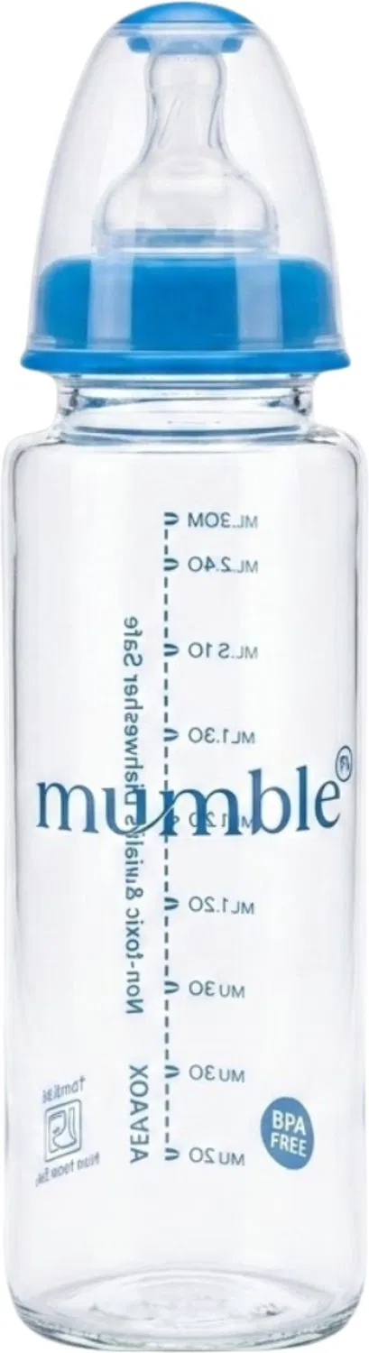 MUMBLE Baby Glass Feeding Bottle-BPA Free, Anti Colic, Milk Bottle - 250 ml