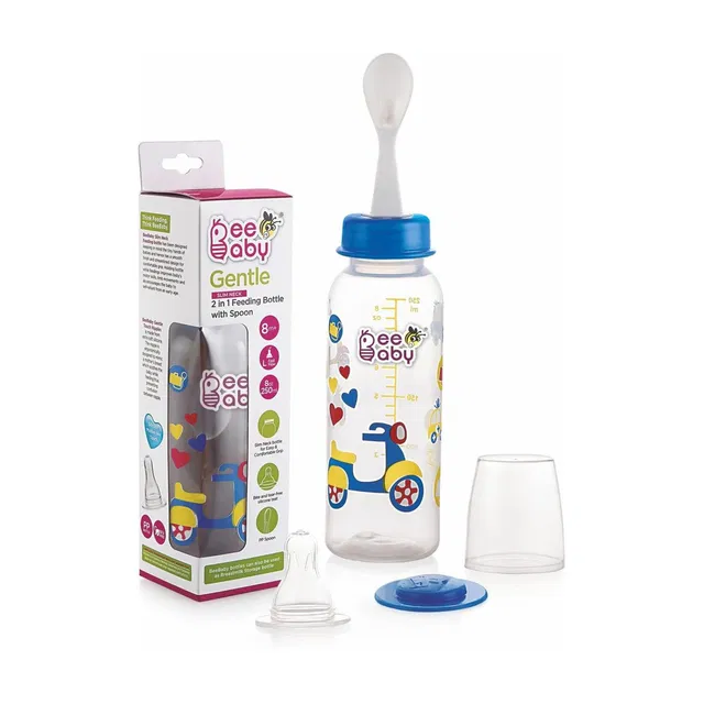 Beebaby Gentle 2 in 1 Baby Feeding Bottle with Plastic Feeder Spoon. (8 Oz.) - 250 ml