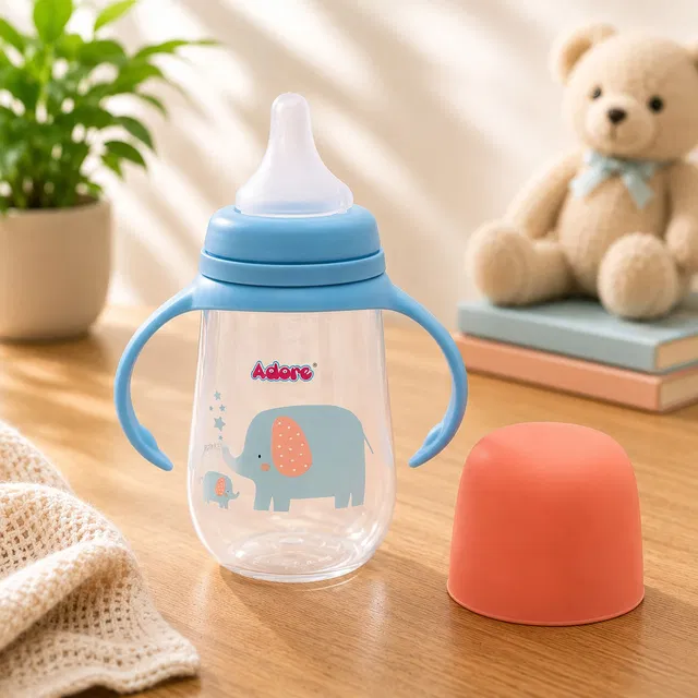Adore Nok Nok Wide Neck Feeding Bottle w Handle -Ergonomic - Premium Matte Nipple - 250 ml