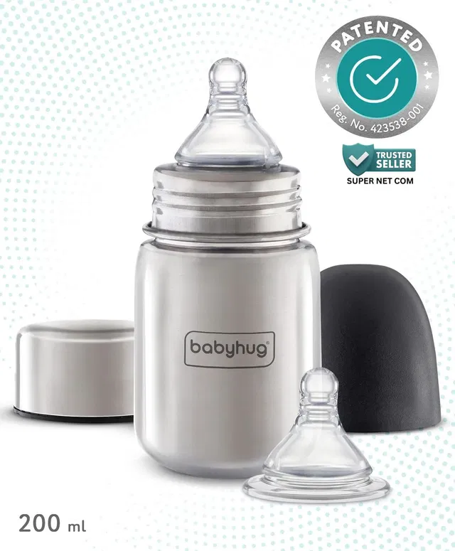 babyhug Stainless Steel Feeding Bottle|Sterilizable|BPA Free|Leak Resistant|304 Grade - 200 ml