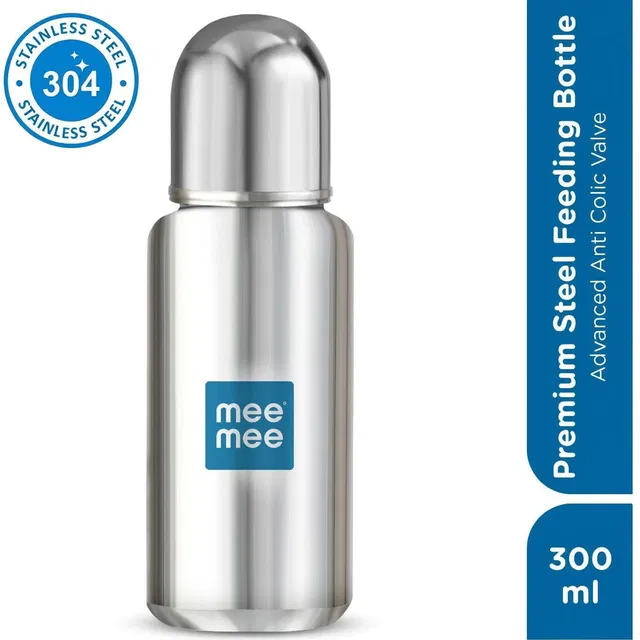 MeeMee Baby Premium Steel Feeding Bottle with Advanced Anti Colic Valve, for Babies - 300 ml