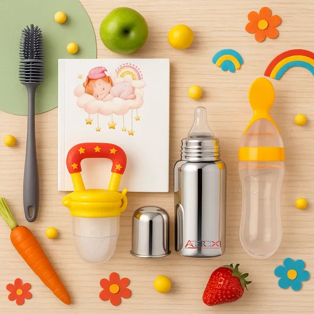 AEREX Stainless Steel Feeding Bottle Fruit Nibbler Spoon Feeder & Cleaning Brush - 100 ml