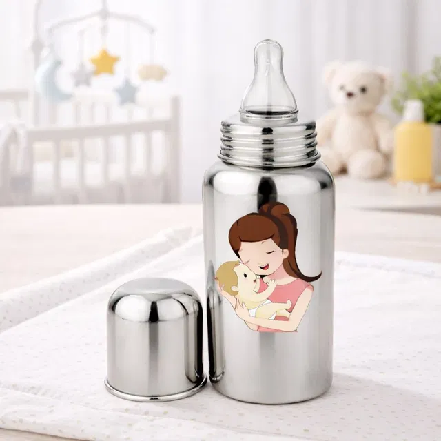 Mumma Baby Feeding Bottle Made with Stainless Steel with Mom & Baby Print - 250 ml