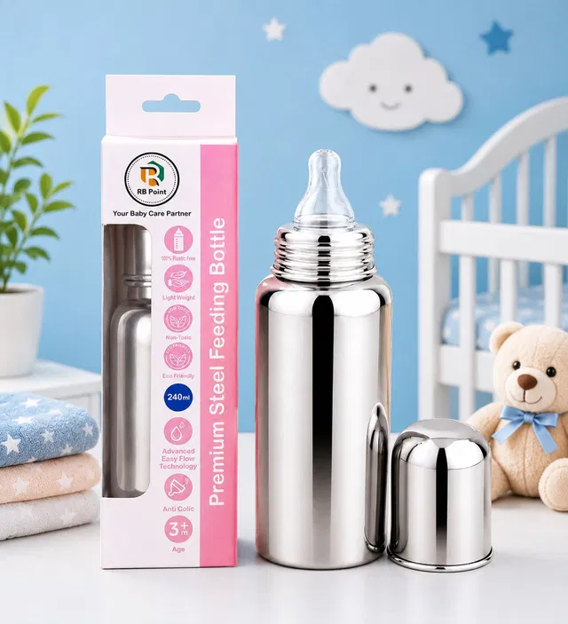 RB Point Safe Feeding Newborns Stainless Steel Bottle Essentials Milk Feeding - 240 ml