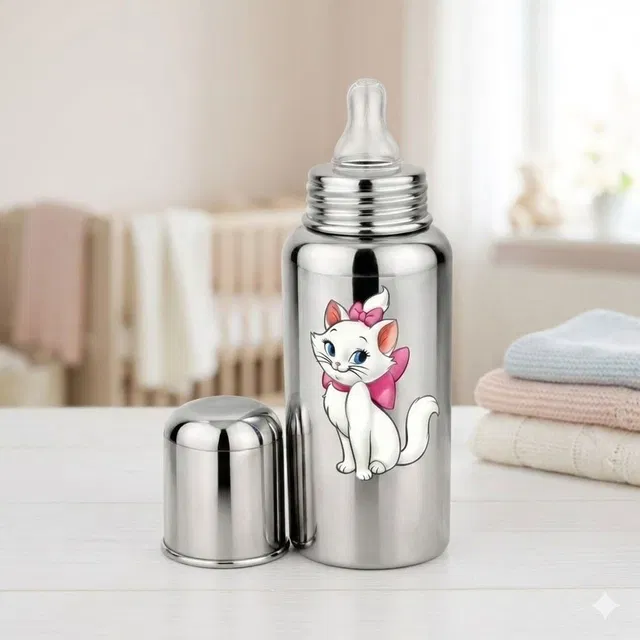Mumma Baby Feeding Bottle Stainless Steel with Cartoon Sticker | BFA Free - 250 ml