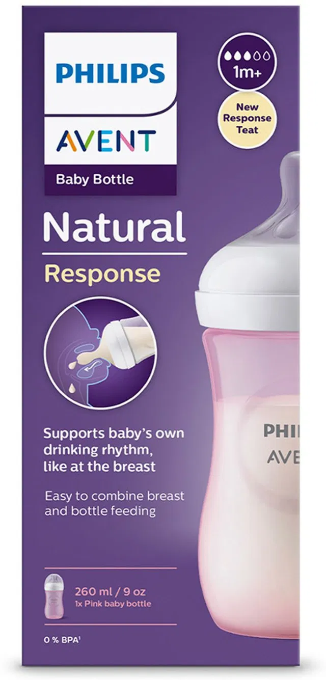 Philips Avent SCY903/11 Natural Response Baby Bottle for 3-6 months Medium Flow Nipple - 260 ml