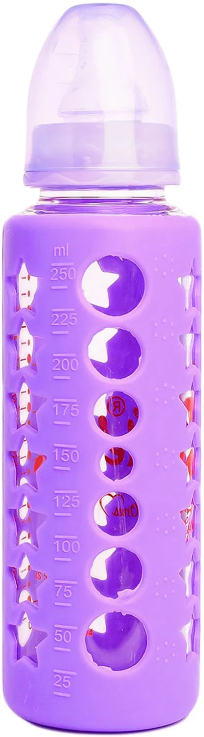 The Little Lookers High Borosilicate Glass Feeding Bottle for Babies -Purple-240ml - 240 ml