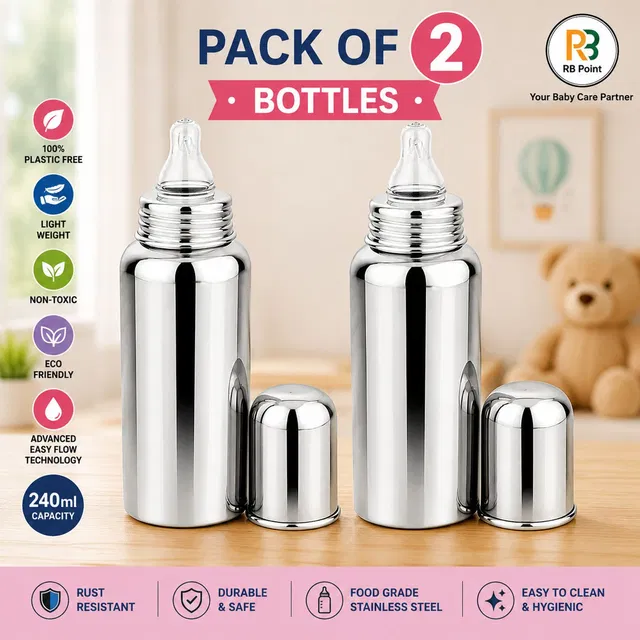 RB Point Stainless Serenity Infant Feeding Bottle SS 304 Grade BPA-Free - 240 ml