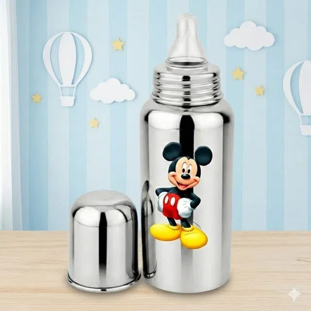 Mumma Baby Feeding Bottle Made of Stainless Steel with Mickey Sticker - 250 ml