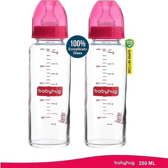 babyhug Glass Baby Feeding Bottle – BPA-Free, Leak-Proof & Safe - 250 ml
