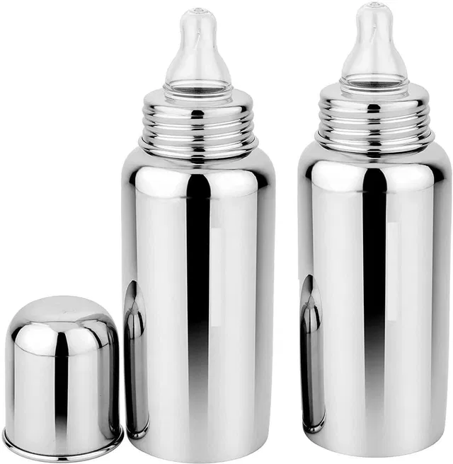 Duggu kids Stainless Steel Baby Feeding Milk Bottle with Silicone Nipple (Pack of 2) - 250 ml