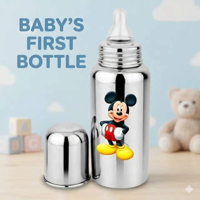 Mumma Baby Feeding Bottle Stainless Steel with Cartoon Sticker | BPA Free - 250 ml