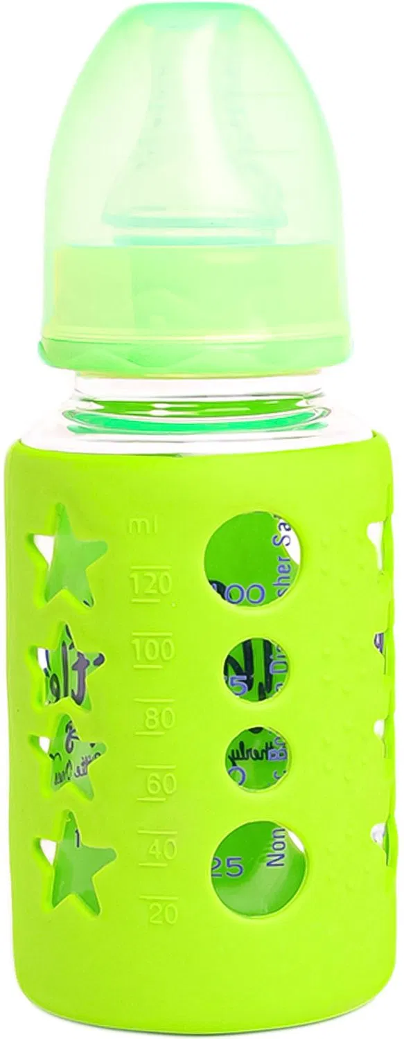 The Little Lookers High Borosilicate Glass Feeding Bottle for Babies -Green-120ml - 120 ml