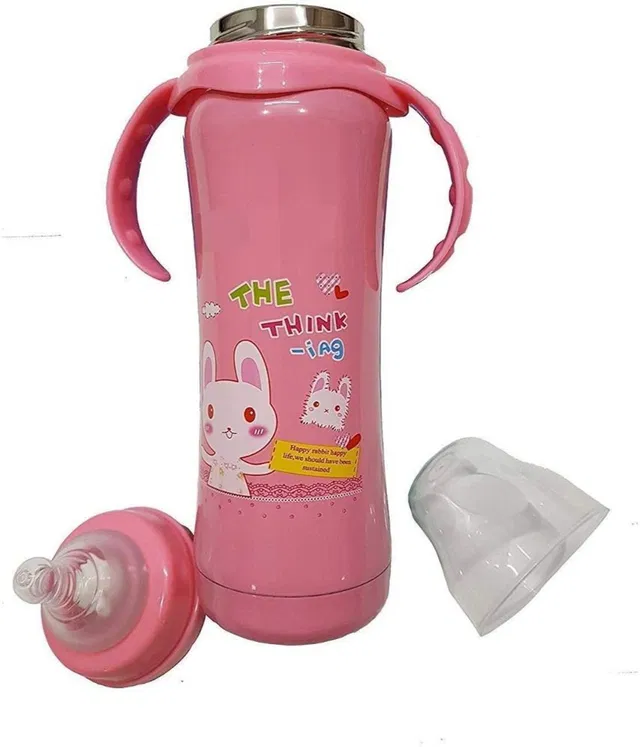 InEffable Multifunctional Printed Baby Steel Feeding Bottle - 240 ml