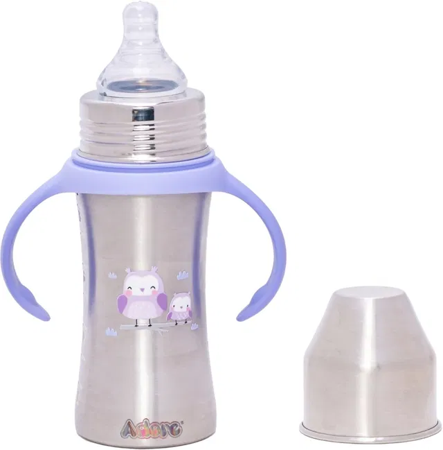 Adore Magnus! Stainless Steel Feeding Bottle with anti-colic teat and Handle - 250 ml