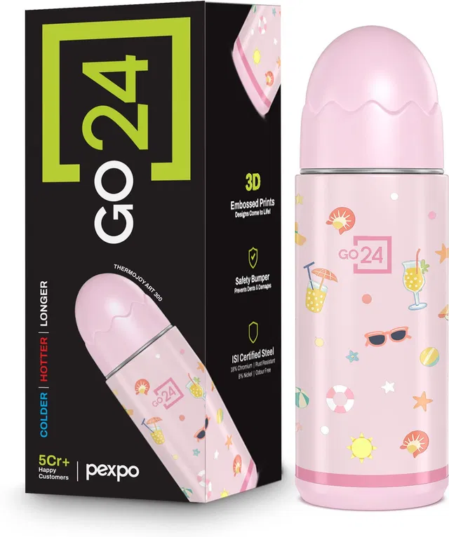 Go24 Feeding Bottle Leakproof Hot and Cold ISI Certified Thermosteel Thermojoy Art - 300 ml