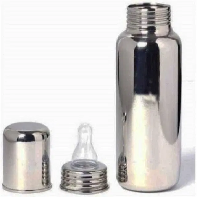 Miakasa Stainless Steel Baby Feeding Bottle, Milk Feeding, Water Feeding Silicon Sipper With Cleaning Brush for Babies Kids , 250 ml (Silver, Pack of 1) - 250 ml