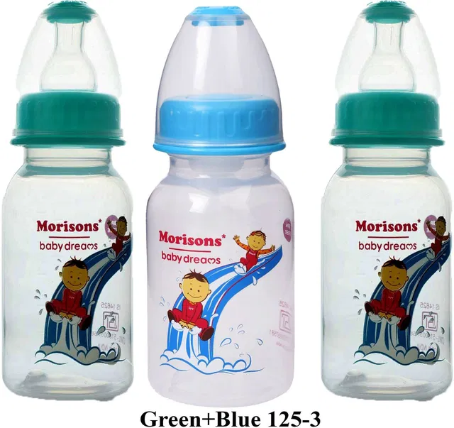 Morisons Designer Feeding Bottle 125 Ml pack of 3 (Green 2+Blue 1) - 125 ml