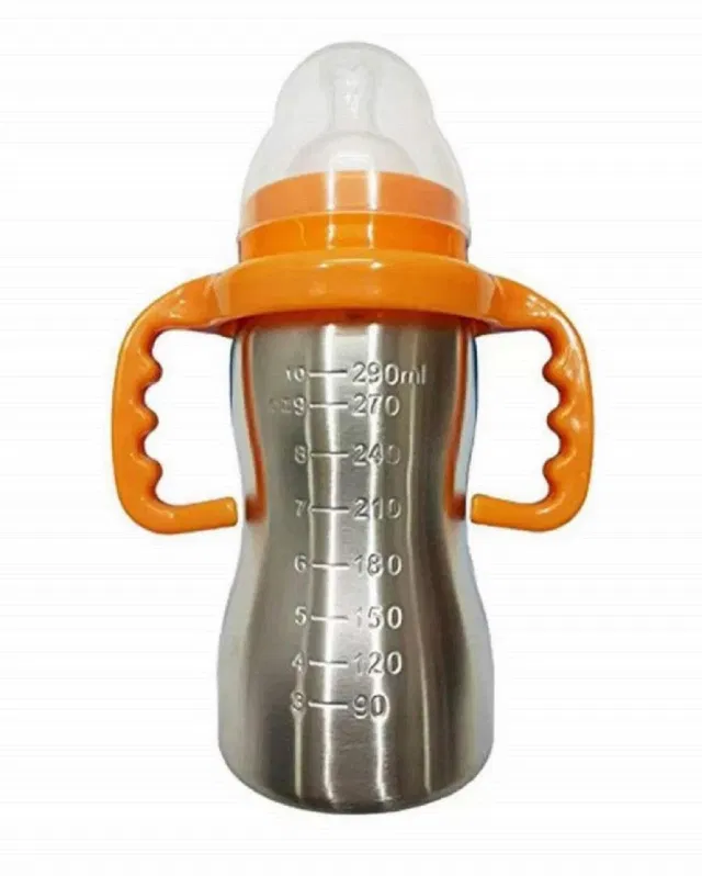 KRISHVIA Stainless Steel Baby Feeding Bottle for Milk Easy to Hold Design 304 Food Grade 0% Plastic High Grade Silicon Nipple and Free Bottle Cover - 240 ml