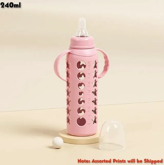 JUBLYN Feeding Bottle with Anti-Slip Protective Sleeve & Cover (Assorted Color) - 240 ml