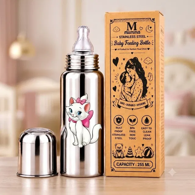 Mumma New Born Baby Feeding Bottle Stainless Steel 250ml for Milk / Water Feeding - 255 ml