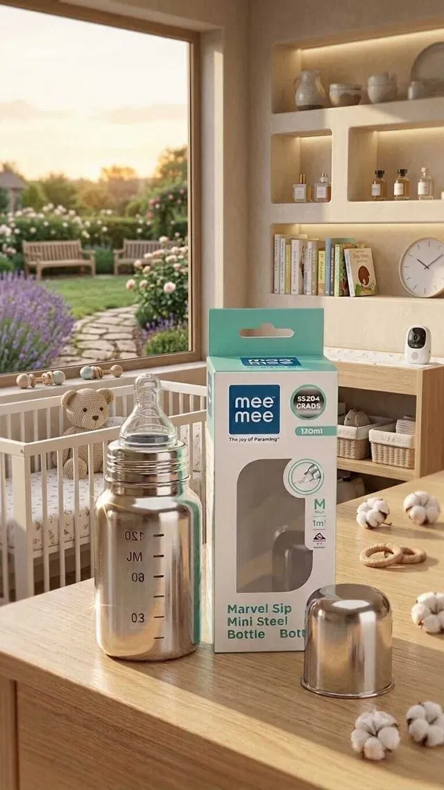 MeeMee Premium Stainless Steel Feeding Bottle - MM-120 SS( 120 ml) - 120 ml