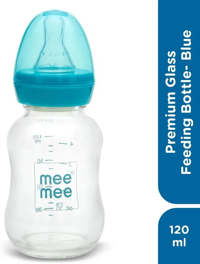 MeeMee Premium Glass Feeding Bottle_Blue/ 120ml - 120 ml