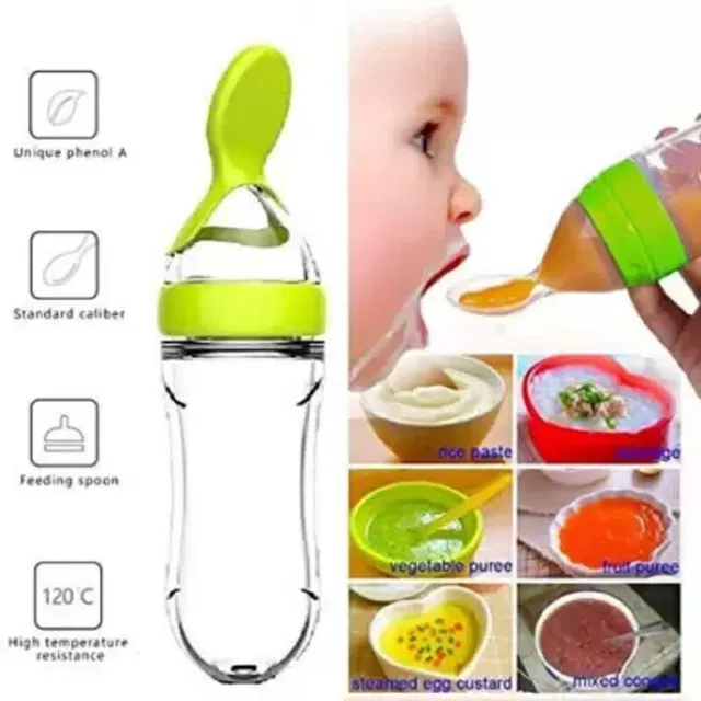 Ambiaim International BABY SQUEEZE FOOD FEEDER BOTTLE WITH DISPENSING SPOON BPA FREE SILICONE - 90 ml