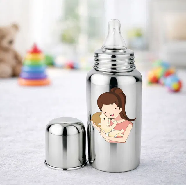 Mumma Stainless Steel New Born Baby Feeding Bottle 250ml for Milk / Water Feeding - 255 ml