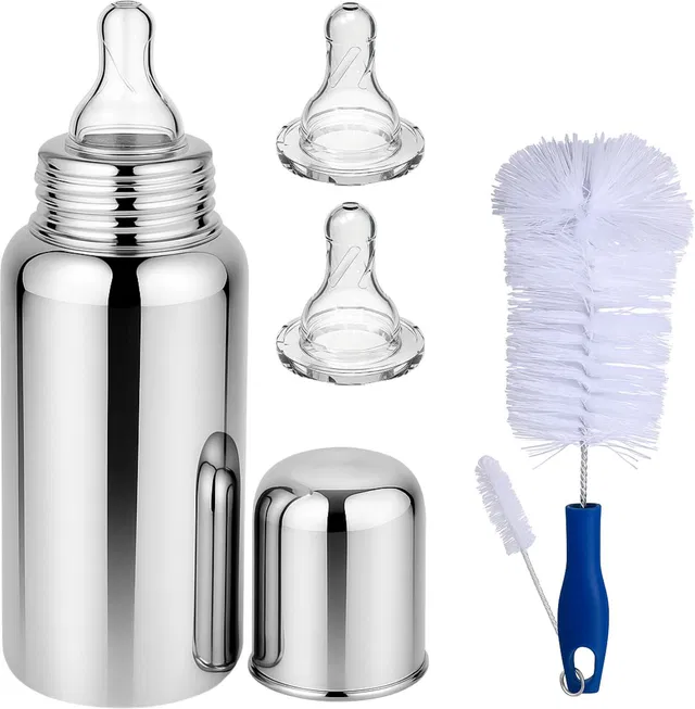 PGD Baby Feeding Bottle with 2 Cleaning Brushes 2 Nipple Newborn Gift Set - 300 ml