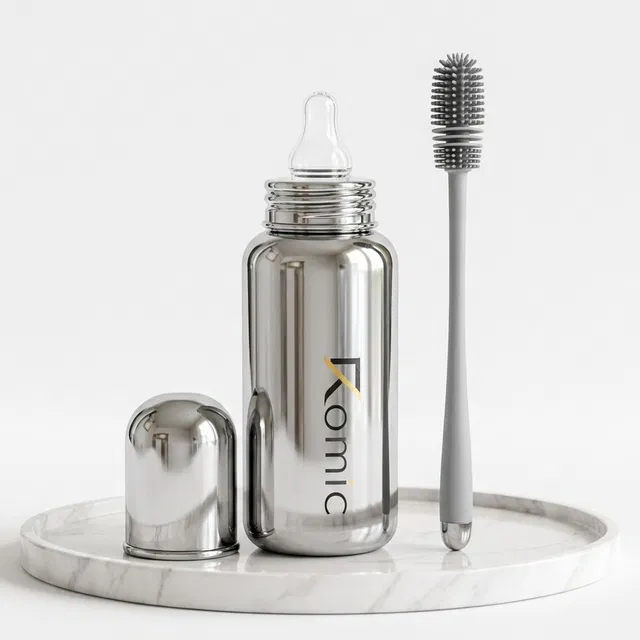 Komic Steel Baby Feeding Bottle | Stainless Steel | Silicone Nipple | BPA Free - 250 ml