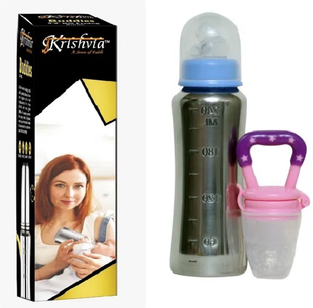 KRISHVIA Steel Baby Feeding Bottle 240 ML With Fruit Feeder,SI26 - 240 ml