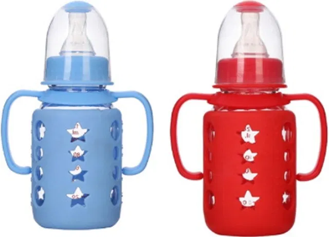 Luvexo Glass Feeding Bottle For Babies, Baby, Kids, Pack of 2 - 140 ml