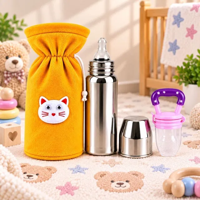 FRAIVIKO Baby Milk Feeding Bottle with Cover & Fruit Feeder - 250 ml