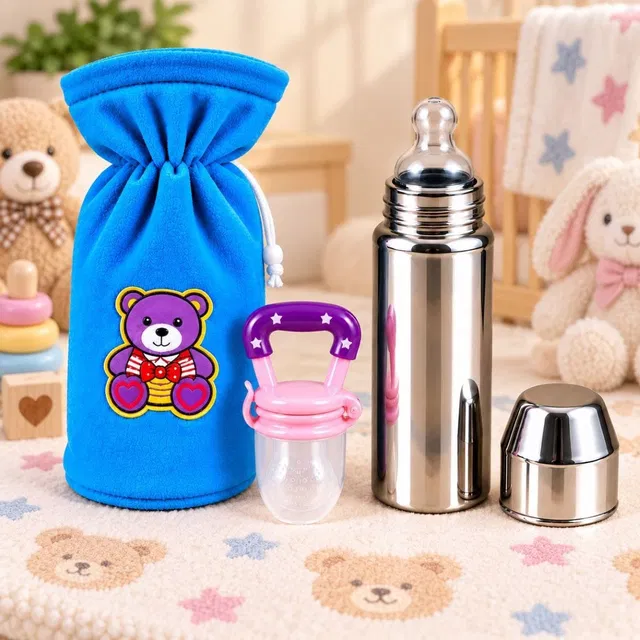 FRAIVIKO Baby Milk Feeding Bottle with Cover & Fruit Feeder - 250 ml